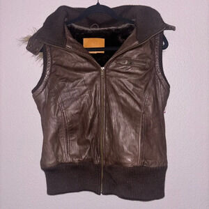 Emu Australia Sheepskin Leather Hooded Vest Size Large